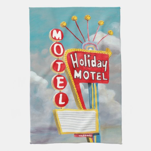Holiday Motel Sign Theedoek (Verticaal)
