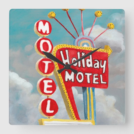 Holiday Motel Sign Vierkante Klok (Voorkant)