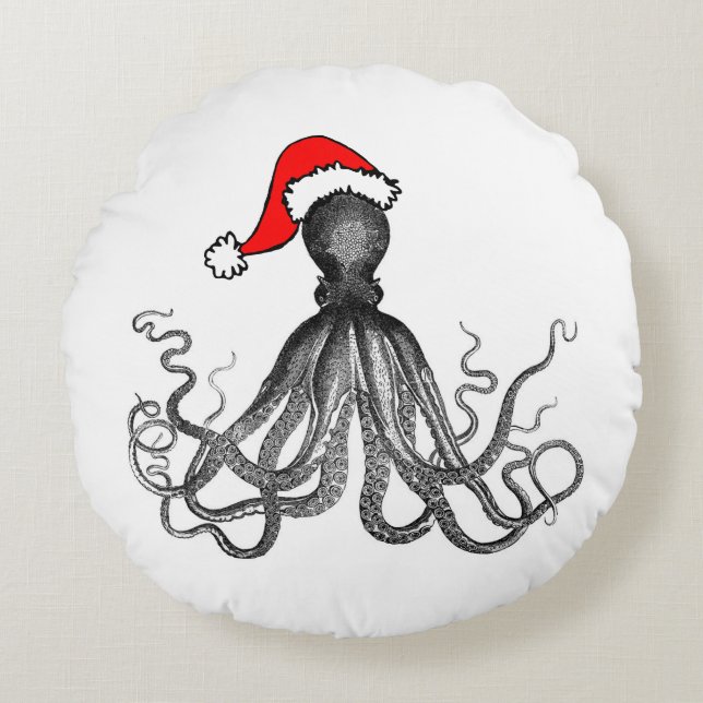 Holiday Nautical Steampunk Octopus  Kraken Rond Kussen (Voorkant)