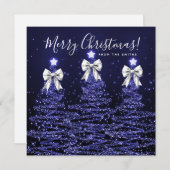 Holiday Navy Blue Christmas Trees Greeting Silver  Feestdagenkaart (Voorkant / Achterkant)
