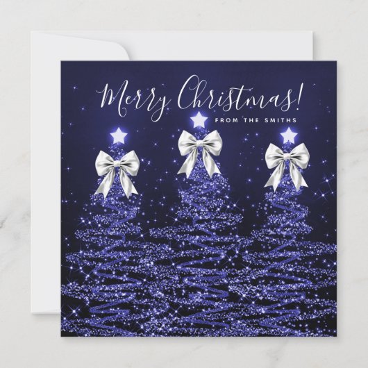 Holiday Navy Blue Christmas Trees Greeting Silver  Feestdagenkaart (Voorkant)