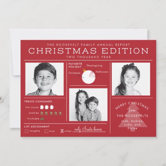 Holiday Newsletter Infographic Funny Kerstmis Feestdagenkaart (Voorkant)