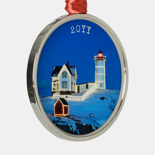 Holiday Nubble Lighthouse Metal Ornament (Rechts)