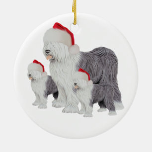 Holiday Old English Sheepdog Circle Ornament