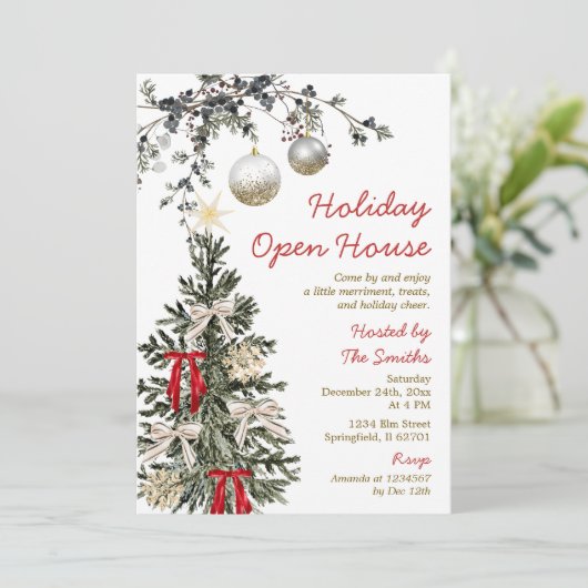 Holiday Open House Christmas Tree Holiday Party Kaart (Staand voorkant)