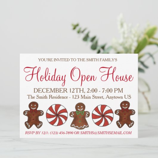 Holiday Open House Gingerbrood Cookie Peppermint Kaart (Staand voorkant)