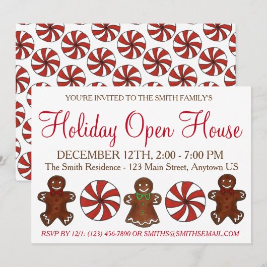 Holiday Open House Gingerbrood Cookie Peppermint Kaart (Voorkant / Achterkant)