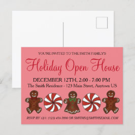Holiday Open House Gingerbrood Cookie Peppermint Uitnodiging Briefkaart