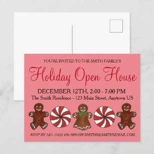 Holiday Open House Gingerbrood Cookie Peppermint Uitnodiging Briefkaart