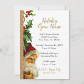 Holiday Open House Gold Glitter Santa Holly 5x7 Kaart (Voorkant)