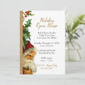 Holiday Open House Gold Glitter Santa Holly 5x7 Kaart (Staand voorkant)