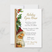Holiday Open House Gold Glitter Santa Holly Kaart (Voorkant)