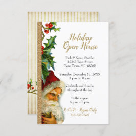 Holiday Open House Gold Glitter Santa Holly Kaart