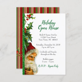 Holiday Open House Green Glitter Santa Holly Kaart
