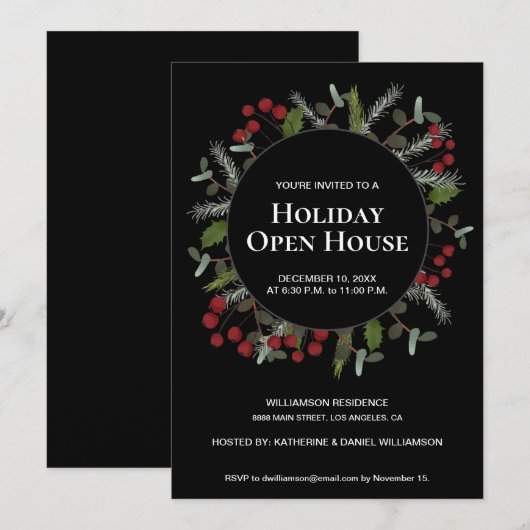 Holiday Open House hulstkrans feestelijke familie Kaart (Voorkant / Achterkant)