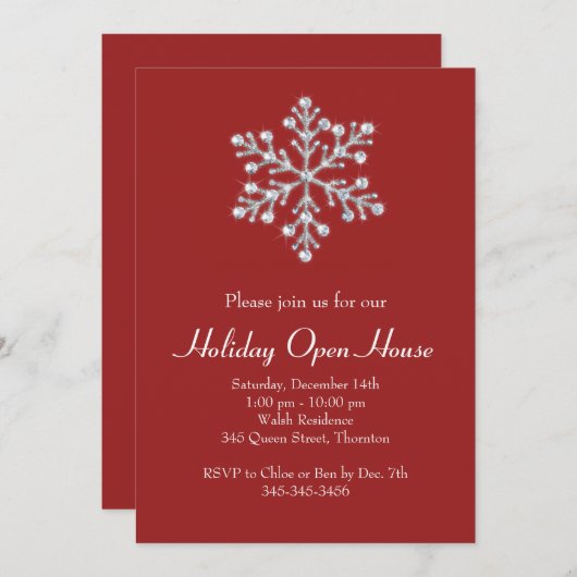Holiday Open House met Red Crystal Snowflake Kaart (Voorkant / Achterkant)