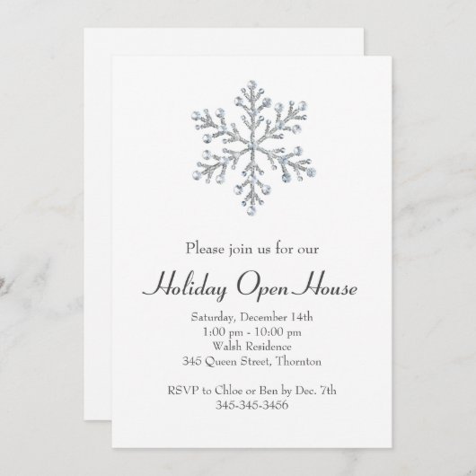 Holiday Open House met White Crystal Snowflake Kaart (Voorkant / Achterkant)