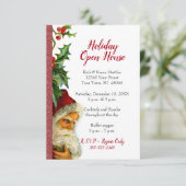 Holiday Open House Red Glitter Santa Holly Kaart (Staand voorkant)