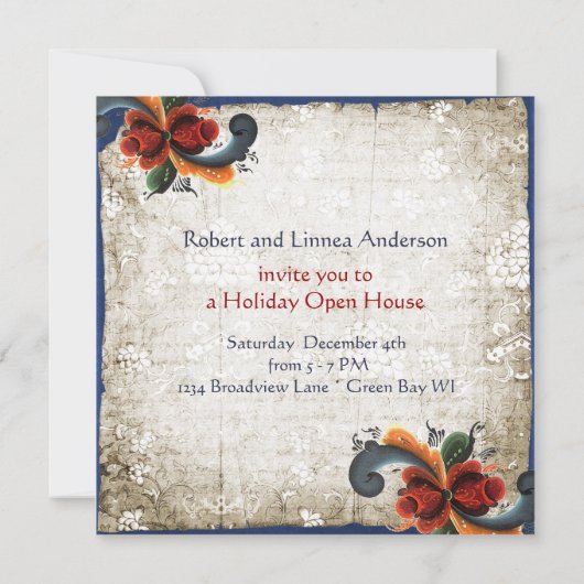 Holiday Open House Rosemalling Scandinavian Kaart (Achterkant)