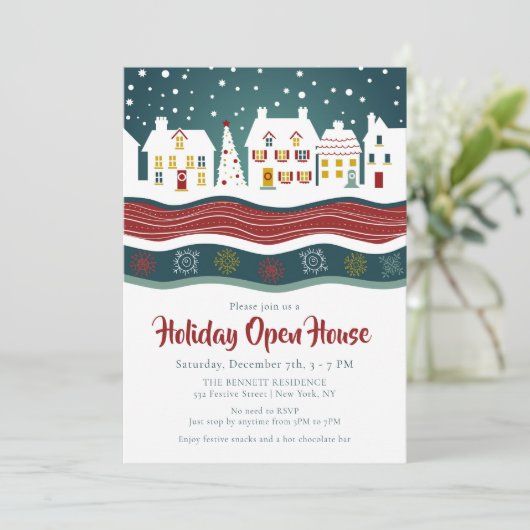 Holiday Open House Winter Kerstmis Kaart (Staand voorkant)