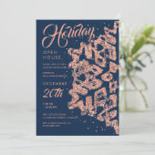 Holiday Open Huis Roos Gold Glitter Navy Kaart (Staand voorkant)