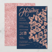 Holiday Open Huis Roos Gold Glitter Navy Kaart (Voorkant / Achterkant)