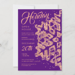 Holiday Open Huis Roos Gold Glitter Paarse Kaart