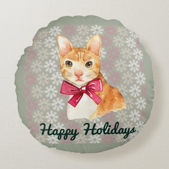 Holiday Oranje Tabby Rond Kussen (Voorkant)