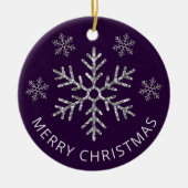 Holiday Paarse Silver Glitter Kerstmis Snowflake Keramisch Ornament (Voorkant)