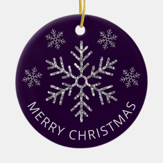 Holiday Paarse Silver Glitter Kerstmis Snowflake Keramisch Ornament (Voorkant)