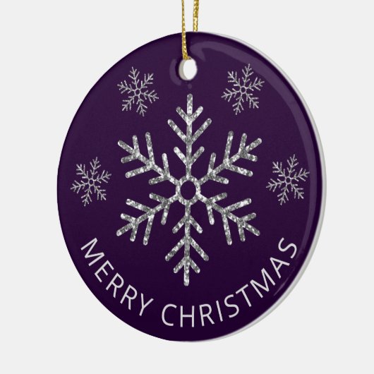 Holiday Paarse Silver Glitter Kerstmis Snowflake Keramisch Ornament (Links)
