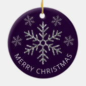 Holiday Paarse Silver Glitter Kerstmis Snowflake Keramisch Ornament (Achterkant)