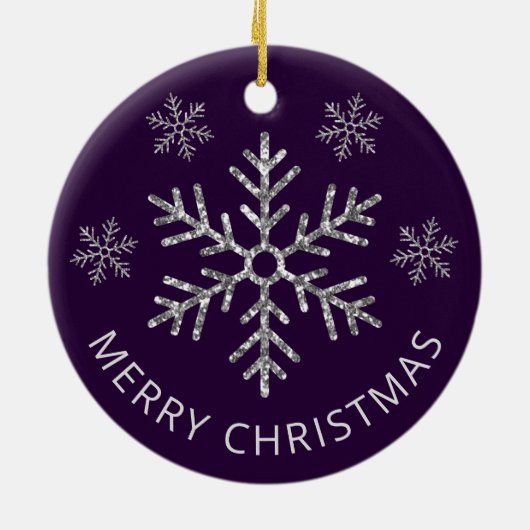 Holiday Paarse Silver Glitter Kerstmis Snowflake Keramisch Ornament (Achterkant)