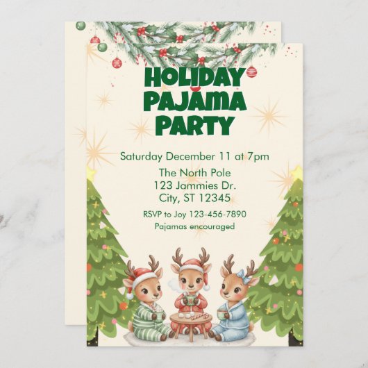 Holiday Pajama Party, reindeer and cocoa Kaart (Voorkant / Achterkant)