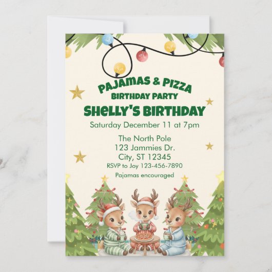 Holiday Pajama Pizza Birthday Party, reindeer Kaart (Voorkant)