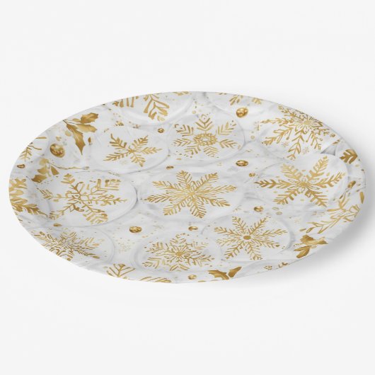 Holiday paper plate in gold and white papieren bordje (Gekanteld)