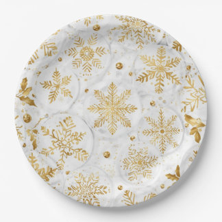 Holiday paper plate in gold and white papieren bordje
