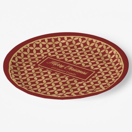 Holiday Paper Plates Red Gold Festive Monogram Papieren Bordje (Gekanteld)