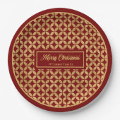 Holiday Paper Plates Red Gold Festive Monogram Papieren Bordje (Voorkant)
