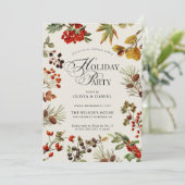 Holiday Party Botanical Plants Berries Script Kaart (Staand voorkant)