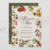 Holiday Party Botanical Plants Berries Script Kaart (Voorkant / Achterkant)