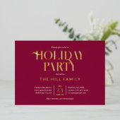 Holiday Party Elegant Red Folie Uitnodiging (Staand Voorkant)