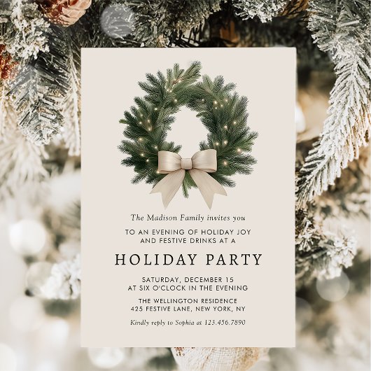 Holiday Party Festive Christmas Wreath Invitation Kaart