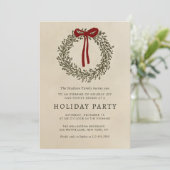 Holiday Party Festive Christmas Wreath Invitation Kaart (Staand voorkant)