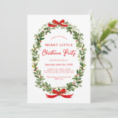 Holiday Party Festive Christmas Wreath Ribbon Kaart (Staand voorkant)