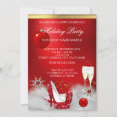 Holiday Party Glitter Red High Hiel Champagne Kaart (Voorkant)