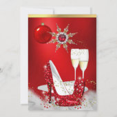 Holiday Party Glitter Red High Hiel Champagne Kaart (Achterkant)