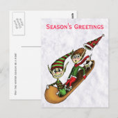 Holiday Party Invitation - Crazy Elf Sled Ride Briefkaart (Voorkant / Achterkant)