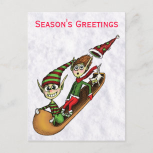 Holiday Party Invitation - Crazy Elf Sled Ride Briefkaart