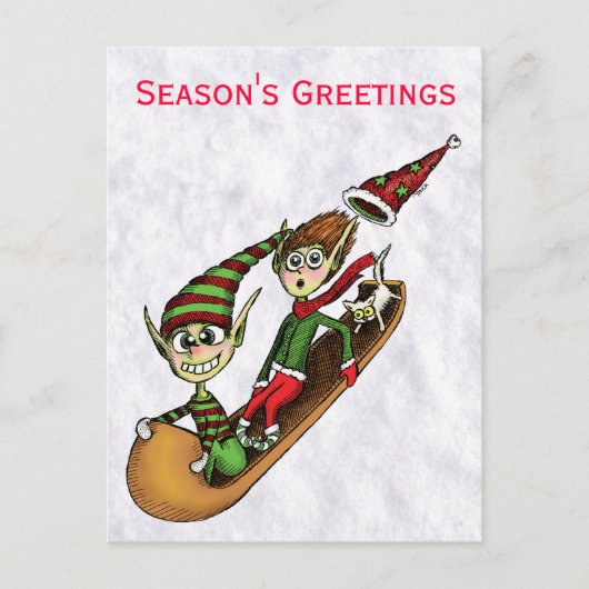 Holiday Party Invitation - Crazy Elf Sled Ride Briefkaart (Voorkant)